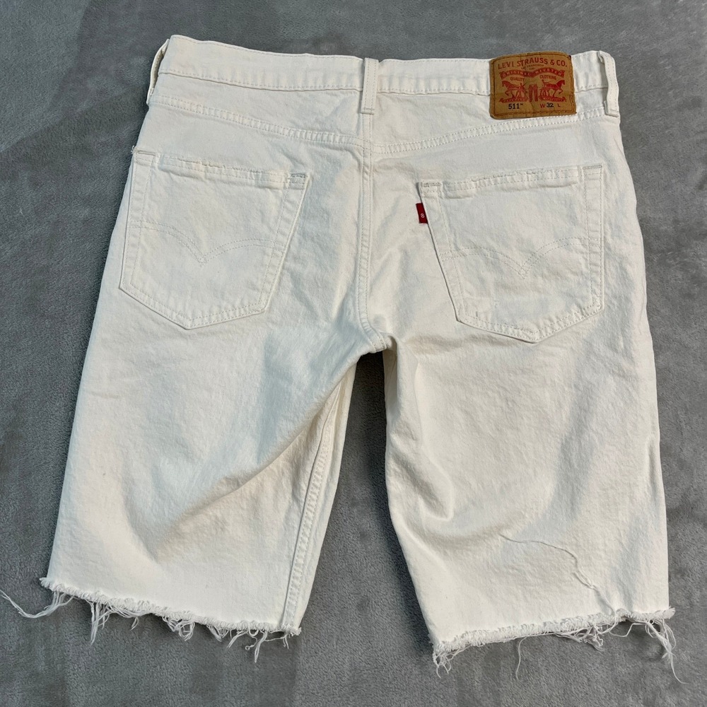 Levis 511 Slim Fit Cut Off Denim Shorts Off White Distressed Mens 32* Western